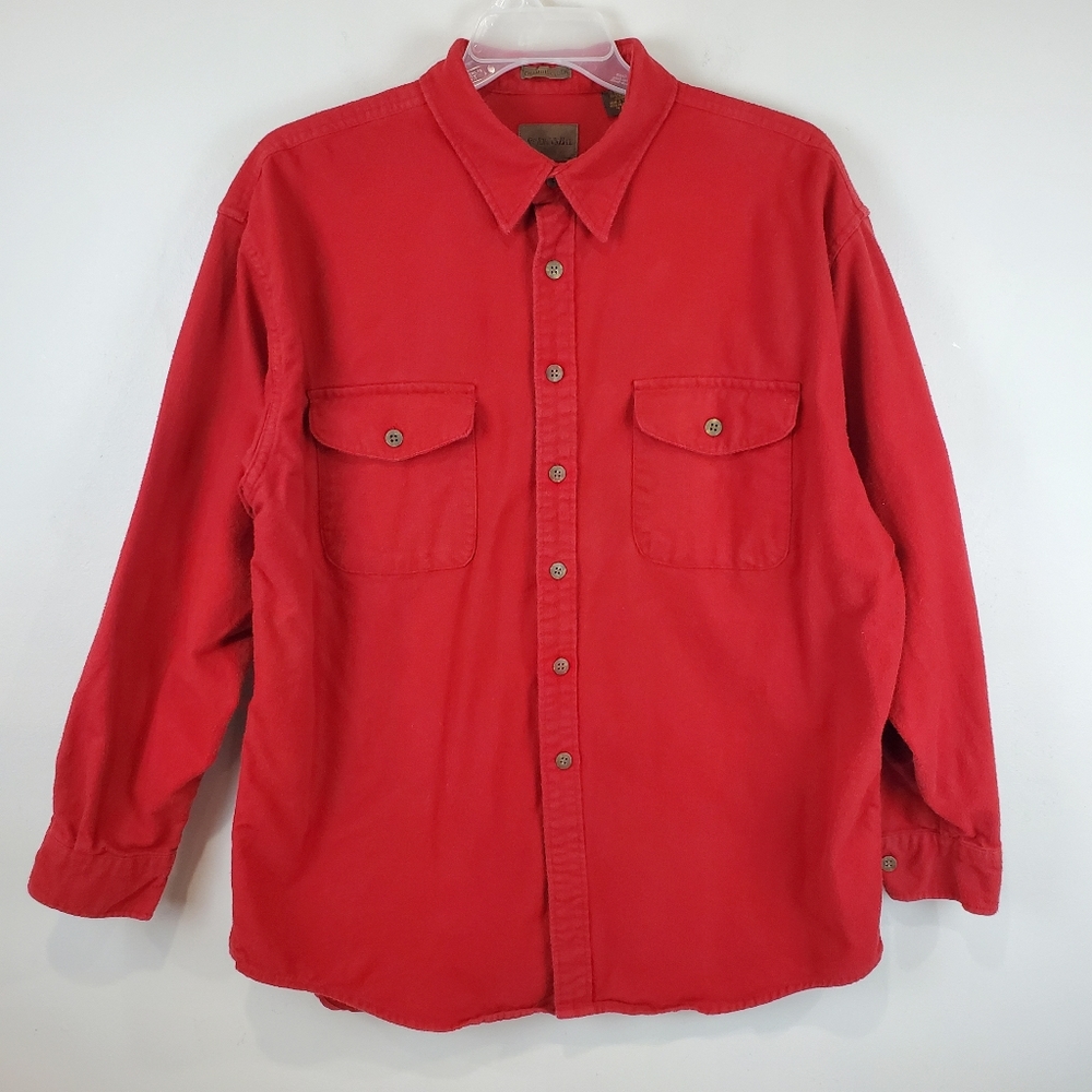 VTG St Johns Bay Chamois Shirt Mens XL Button Down Long Sleeve Heavyweight Red